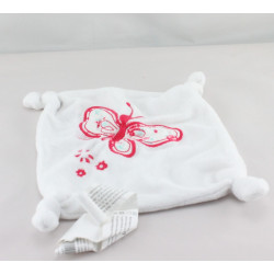 Doudou plat carré blanc papillon AUCHAN