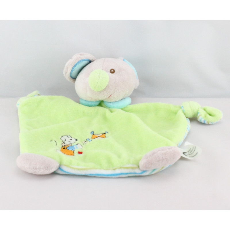 Doudou plat souris verte bleu MAXITA