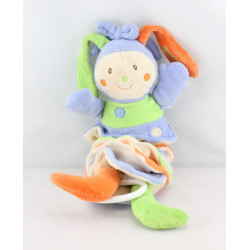 Doudou musical lapin arlequin bleu vert orange accordéon NOUNOURS