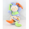Doudou musical lapin arlequin bleu vert orange accordéon NOUNOURS