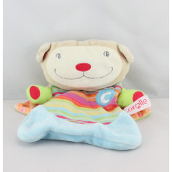 Doudou plat singe bleu vert orange rayures cape COROLLE