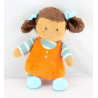 Doudou poupée fille orange bleu nattes AJENA 
