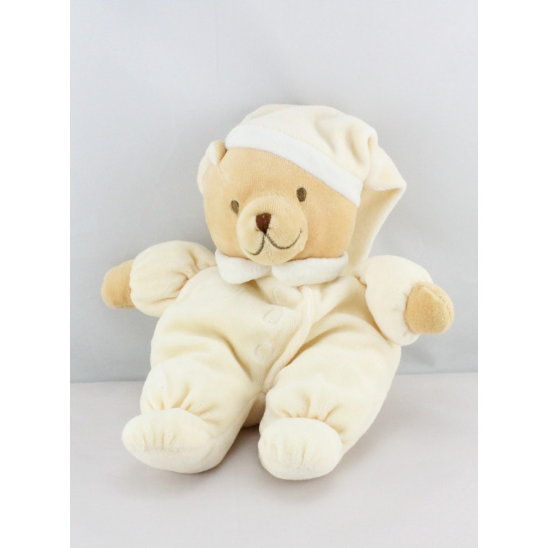 Doudou ours écru jaune bonnet NOUKIE'S