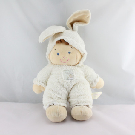 Doudou garçon déguisé en lapin blanc NICOTOY 30 cm