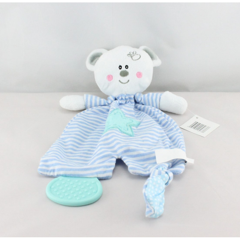 Doudou plat ours bleu rayé étoile MAXITA