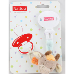 Attache tétine doudou vache beige orange NATTOU