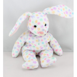 Doudou Beanie Babies lapin blanc fleurs multicolores TY 2003