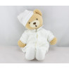 Doudou ours chemise blanche feuilles brodées Dragée KALOO