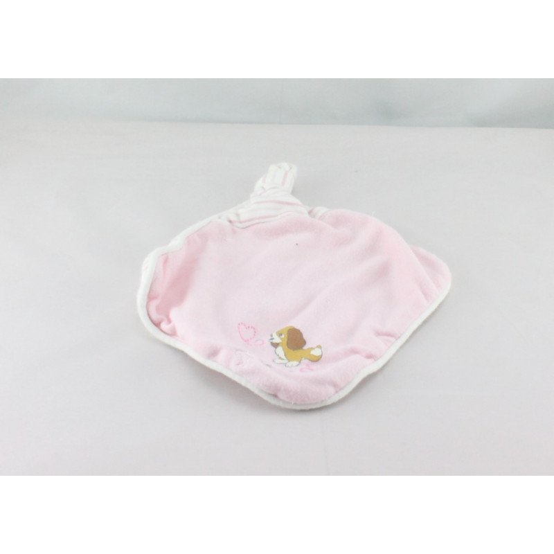 Doudou plat carré chien Belle blanc rose rayé DISNEY BABY