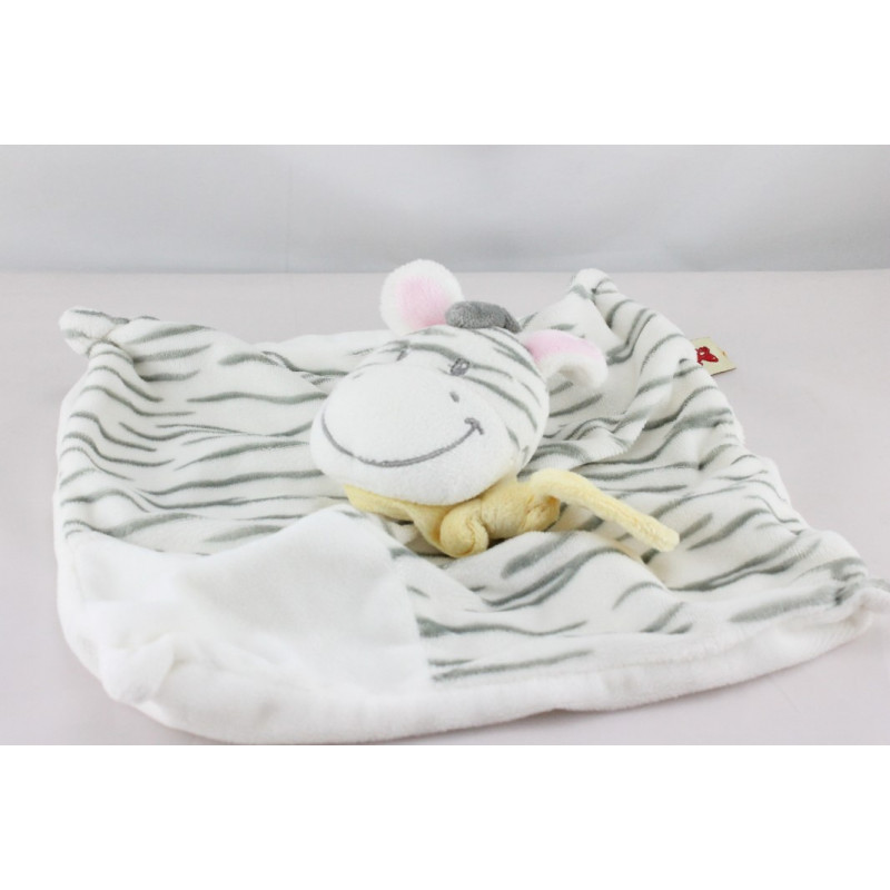 Doudou plat zébre blanc gris NICOTOY