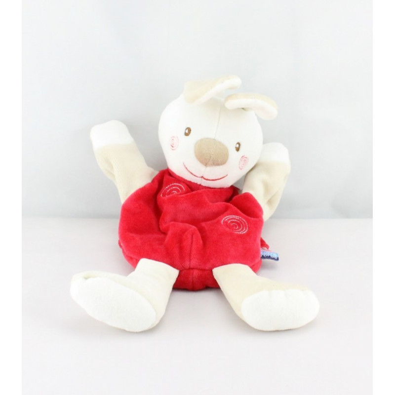 Doudou plat marionnette lapin rouge SUCRE D'ORGE 