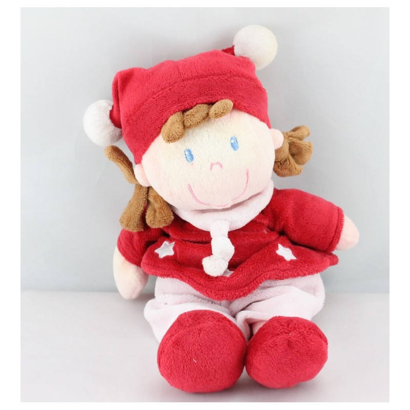 Doudou lutin poupée fille rouge blanc étoile NICOTOY 