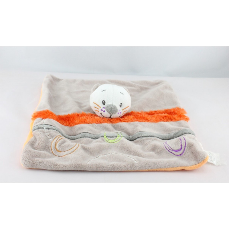Doudou plat chat beige orange cercles JOGYSTAR KIABI