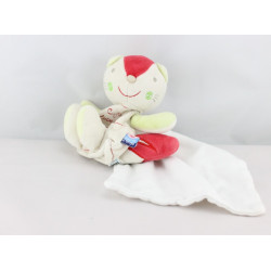 Doudou plat chat blanc vert rouge cajou Sucre d'orge