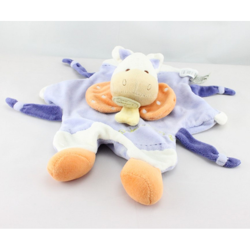 Doudou et compagnie plat ane mauve blanc orange Justin