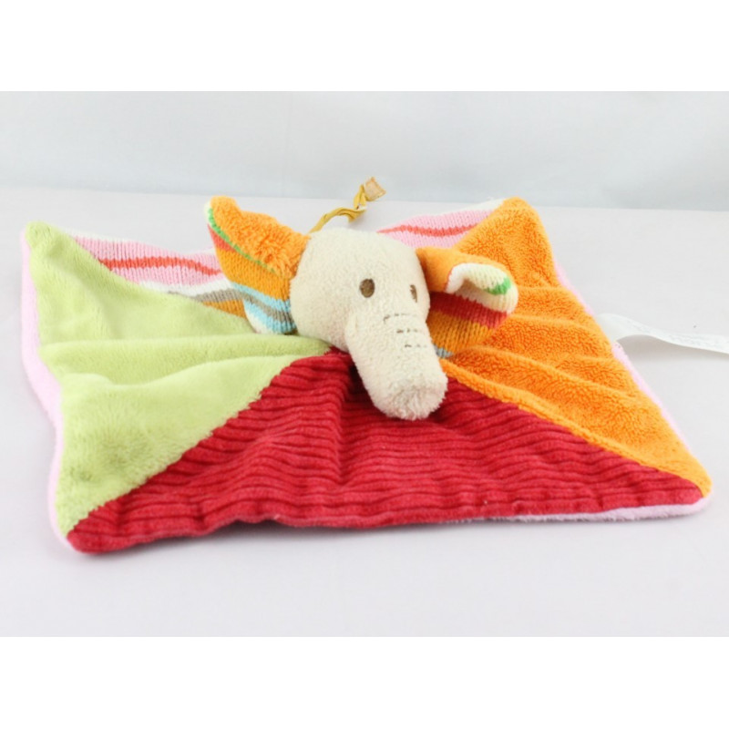 Doudou plat éléphant rouge orange vert rose HAPPY HORSE