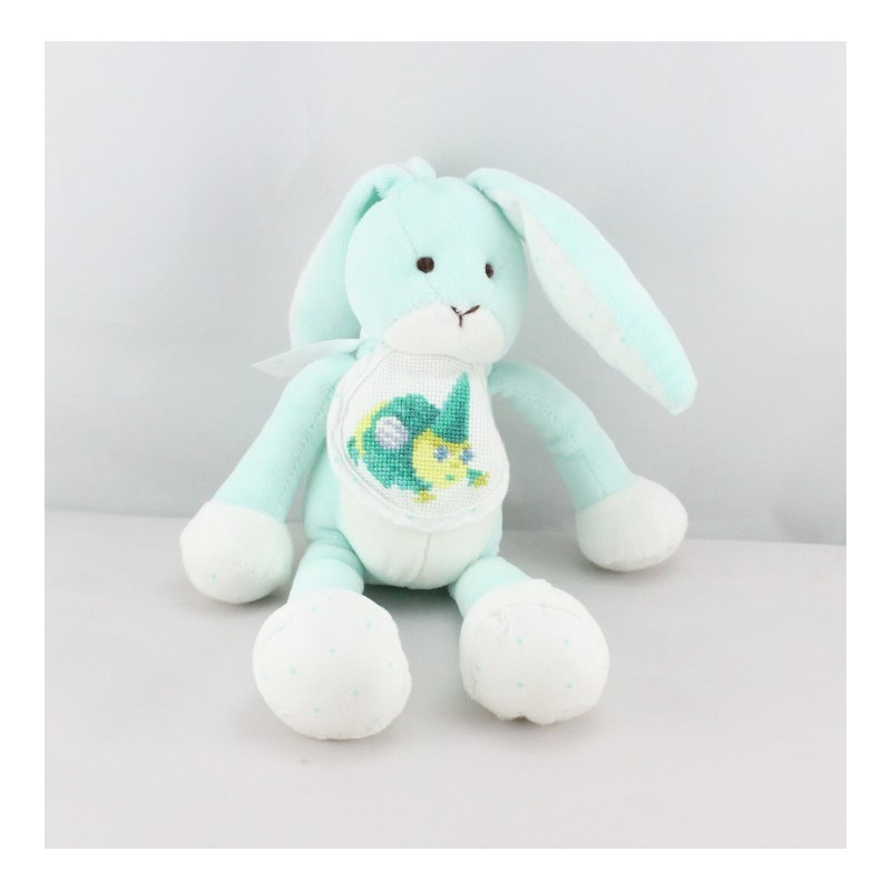 Doudou lapin bleu bavoir DMC