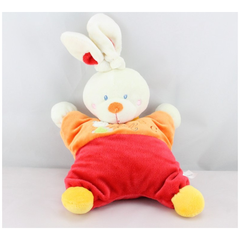 Doudou semi plat lapin rouge orange NICOTOY