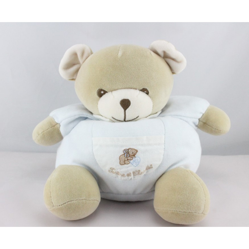 Doudou ours poche bleu TARTINE ET CHOCOLAT