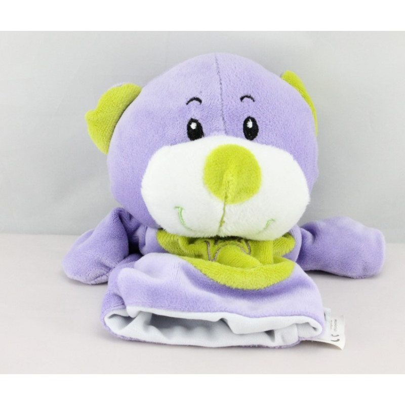 Doudou marionnette ours violet vert  JEUX 2 MOMES
