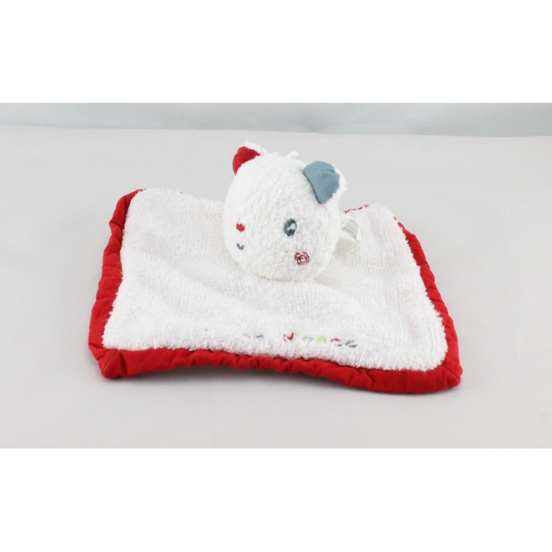 Doudou plat ours blanc rouge Doumou de bain SUCRE D'ORGE