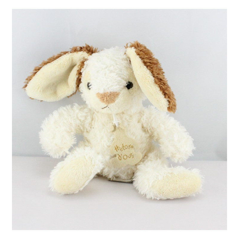 Doudou lapin blanc marron tout doux HISTOIRE D'OURS