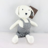 Doudou chien blanc salopette bleu DPAM DU PAREIL AU MEME