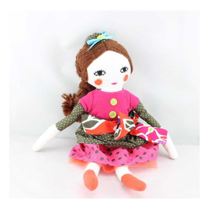 Doudou poupée robe rose kaki pois CATIMINI