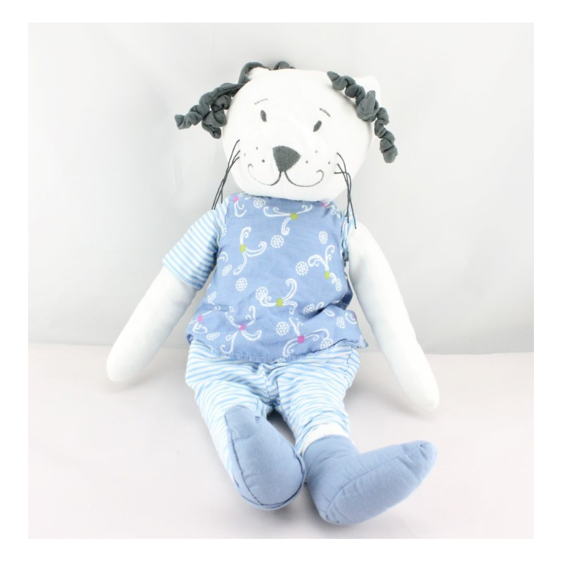 Doudou Chat Blanc Bleu Raye Ikea
