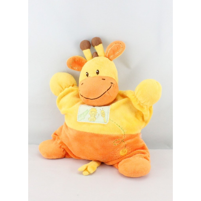 Doudou semi plat girafe jaune orange Ma ptite tribu  