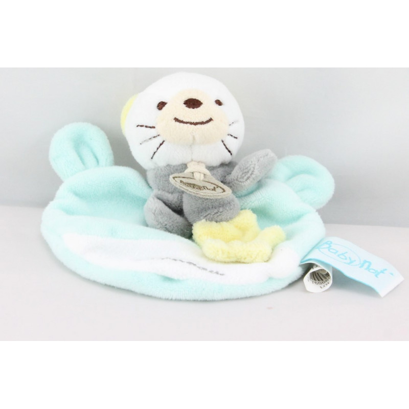 MMini Doudou plat chat bleu blanc BABY NAT