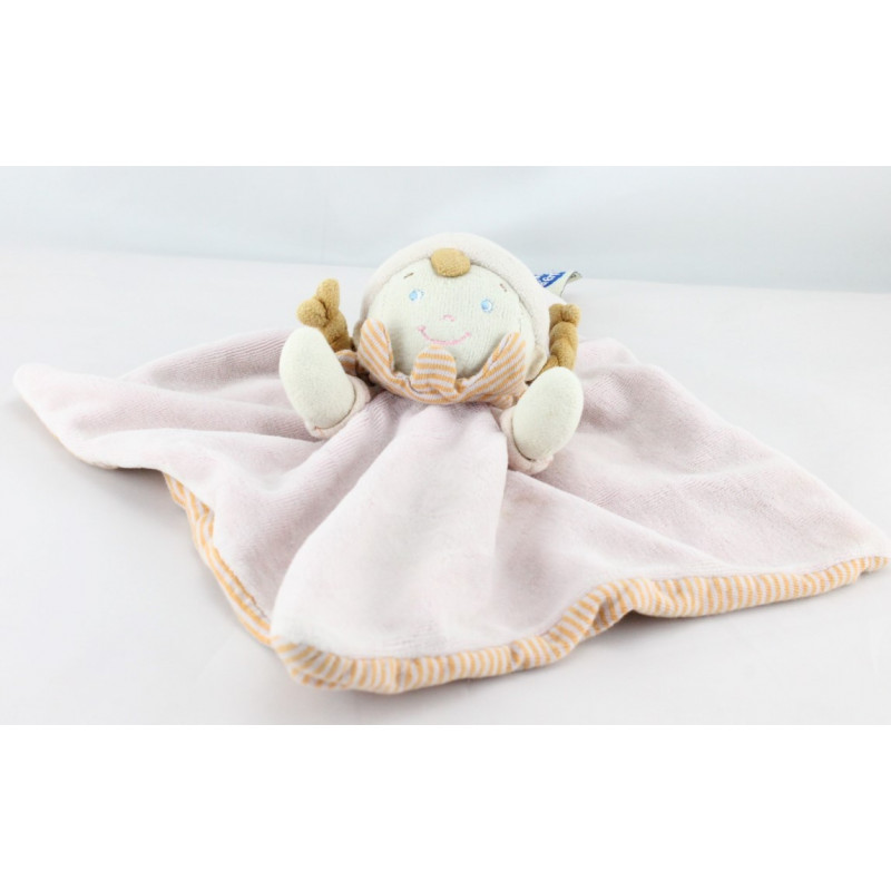 Doudou plat poupée fille fillette rose orange MOTS D'ENFANTS