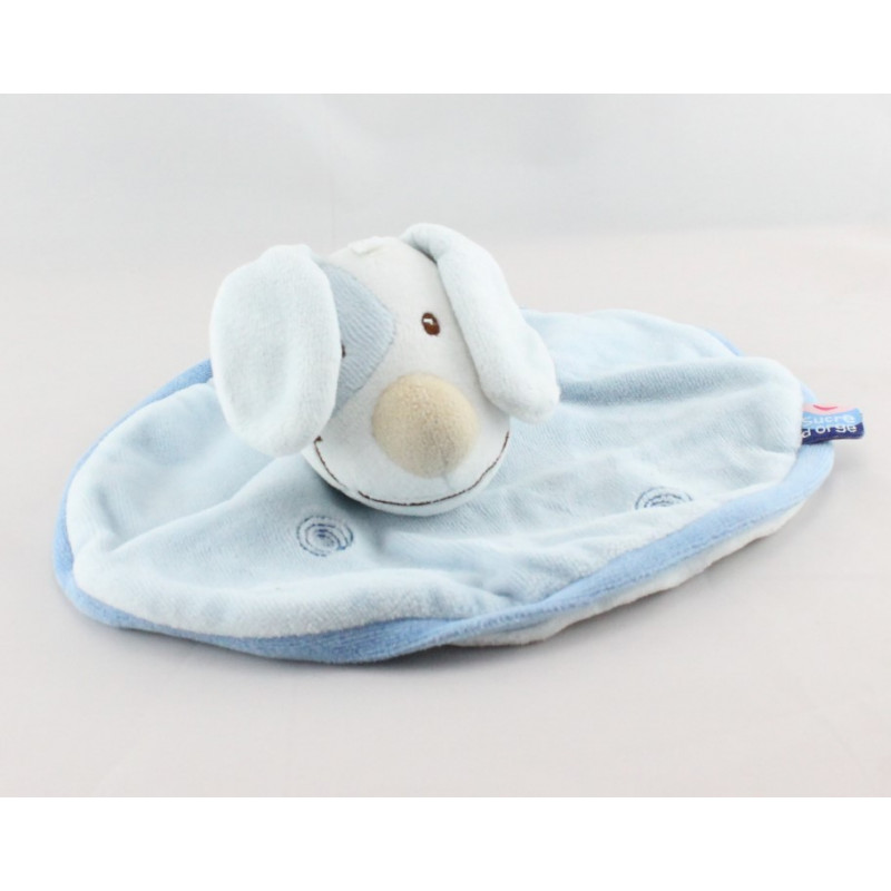 Doudou plat rond chien bleu SUCRE D'ORGE 