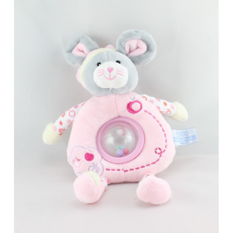 Doudou hochet souris rose pommes GIPSY