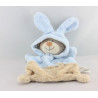 Doudou plat ours déguisé en lapin beige bleu GRAIN DE BLE