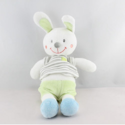 Doudou  lapin blanc bleu vert rayé gris NICOTOY