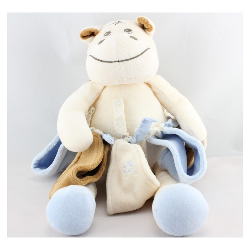 Doudou hippopotame Hypollyte fleur marron bleu TAKINOU 