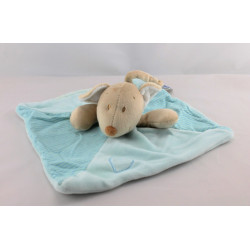 Doudou plat souris bleu rayé coeur MOTS D'ENFANTS