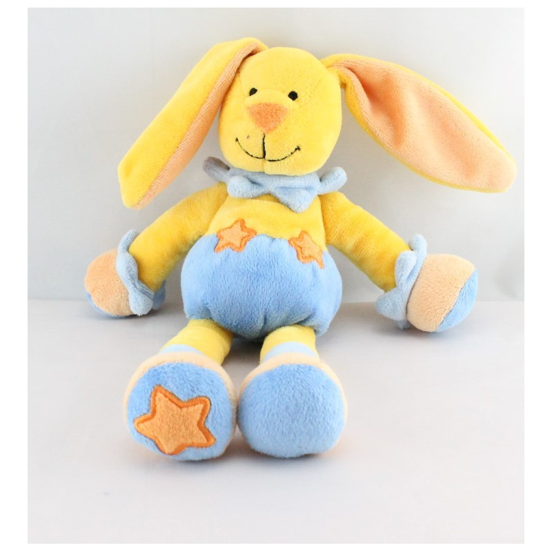 Doudou lapin jaune bleu étoile  BABY LUNA