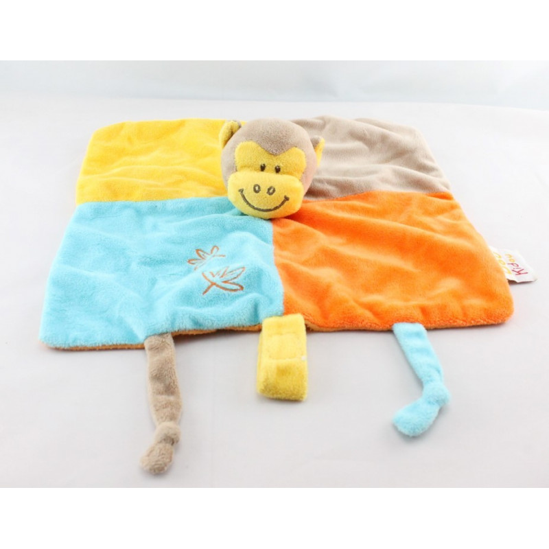 Doudou plat singe bleu jaune orange marron DOUKIDOU