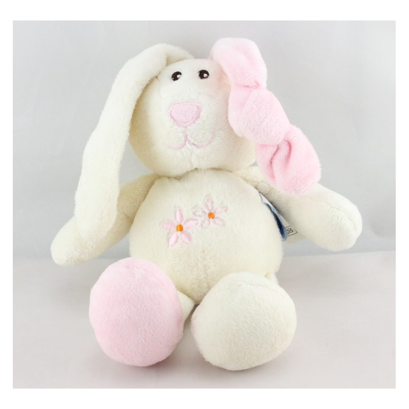 Doudou lapin rose blanc GIPSY 20 cm