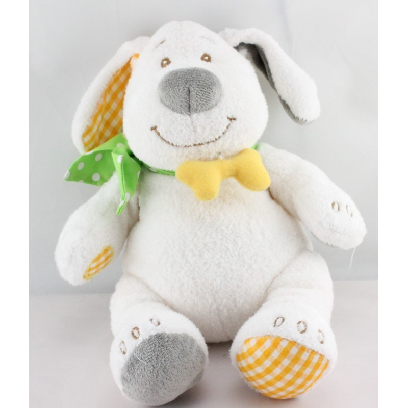 Doudou musical chien blanc gris vert jaune BENGY