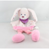 Doudou plat lapin rose fleurs oiseau foulard TEX BABY NEUF