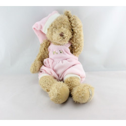 Doudou peluche ours beige salopette rose LOUISE MANSEN