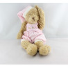 Doudou peluche ours beige salopette rose LOUISE MANSEN
