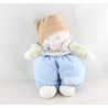Doudou Poupée lutin bleu blanc carreaux grelot NOUNOURS