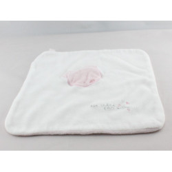 Doudou plat blanc ours rose des calins par millier