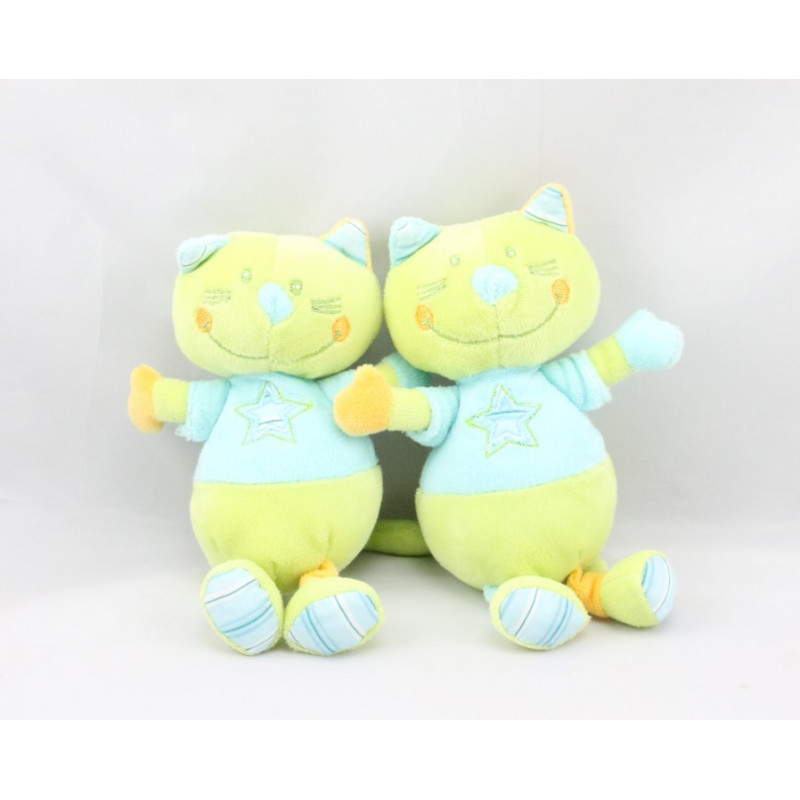 Doudou chat vert bleu orange SAUTHON