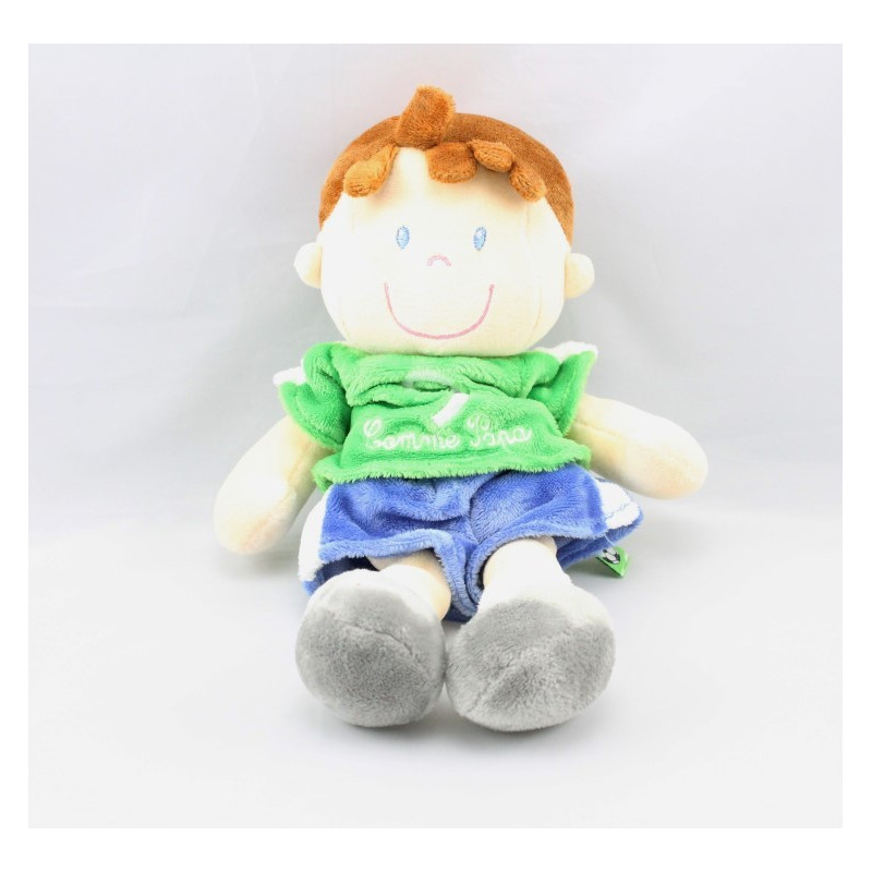 Doudou poupée garçon vert bleu Football COMME PAPA PAPA