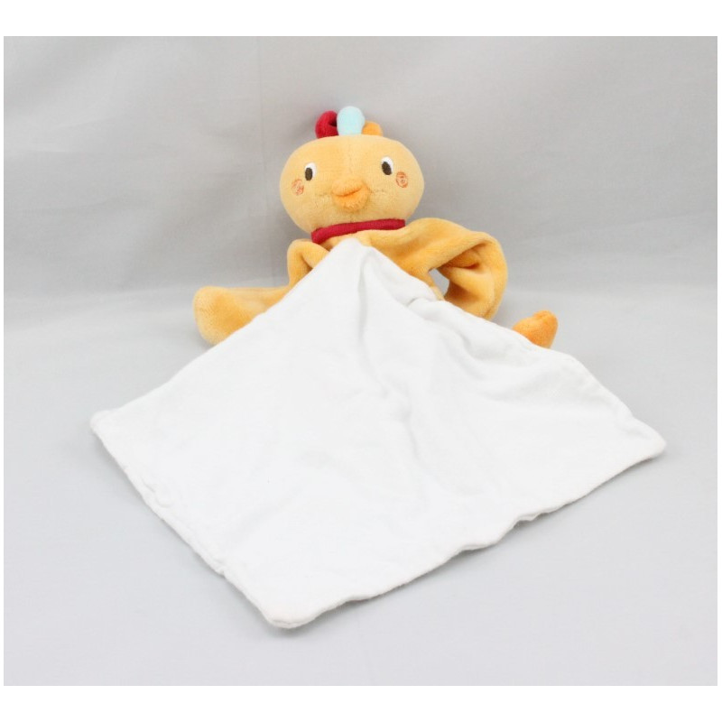 Doudou oiseau poule orange rouge bleu mouchoir cajou SUCRE D'ORGE